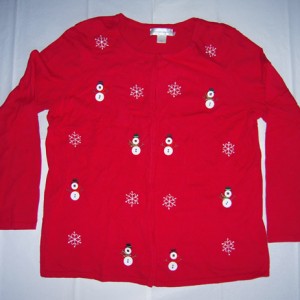 Holiday Button Snowman Christmas Sweater